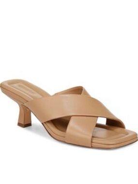 Vince Tan Leather Crisscross Kitten Heel Sandal